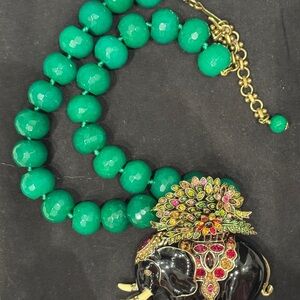 Heidi Daus Emerald Green Beaded Necklace with Jeweled Elephant Pendant